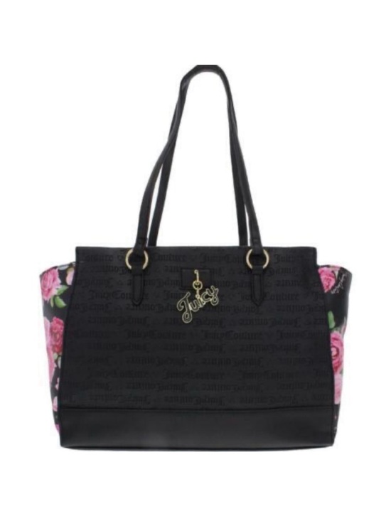 Juicy Couture Handbags - Juicy Couture Black Tote with Pink Rose Panels and Gold Logo Charm